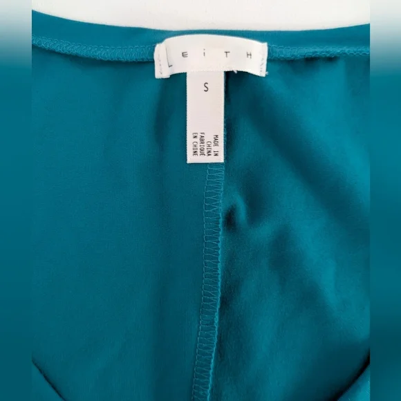 Leith New Teal Bodycon Midi Dress Stretchy V-neck Size S Short Sleeve Preppy - Picture 4 of 7